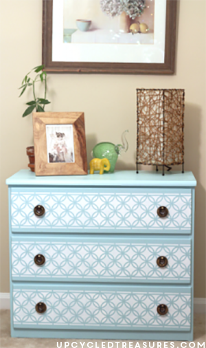 DIY Stenciled Nightstand - Wanting to redo a nightstand or dresser? If so take a look and get inspired! UpcycledTreasures.com