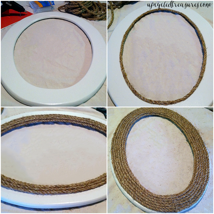 Looking to transform that old mirror? See how easy it is to transform it into a nautical rope mirror using rope! UpcycledTreasures.com
