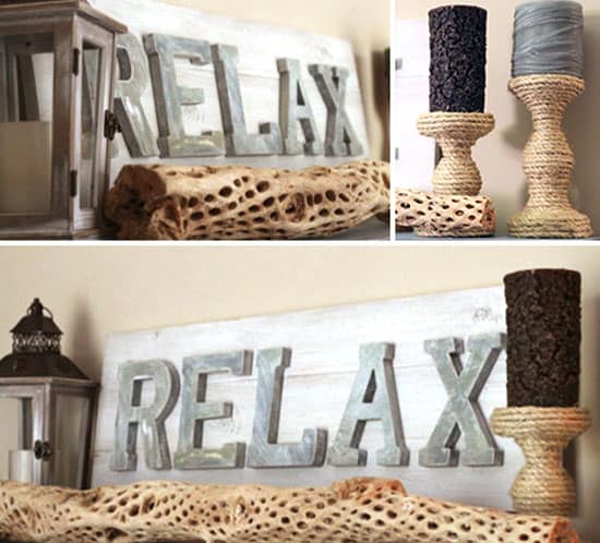 DIY Wood Sign and Rope Candle Holders