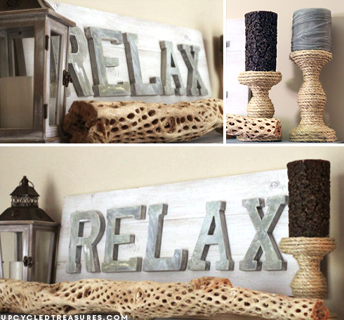 Looking for something to make for your home? Check out how easy it is to make a DIY wood sign and rope candle holders! UpcycledTreasures.com