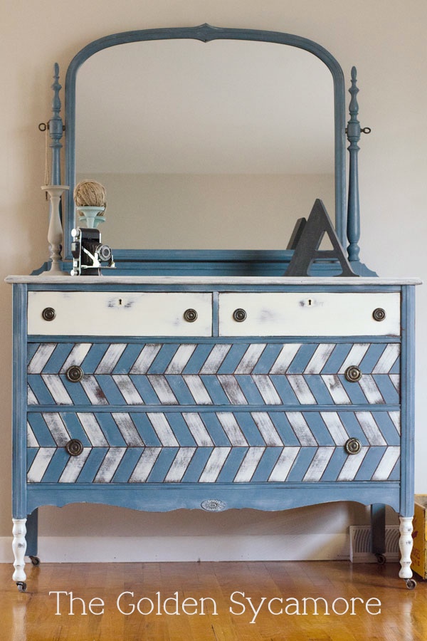 styled blue herringbone dresser