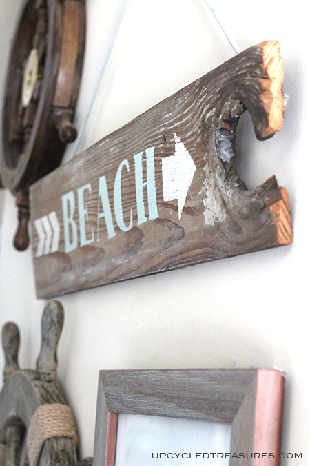 Want to add some spice to that old piece of wood you have lying around? Check out how to create a DIY Wood Beach Sign! UpcycledTreasures.com