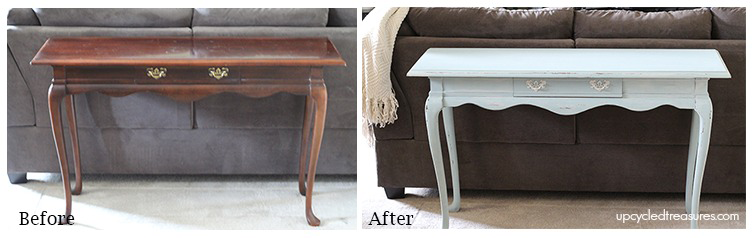 Beach Inspired Console Table - Check out the before and after photos of my beach inspired console/sofa table. UpcycledTreasures.com