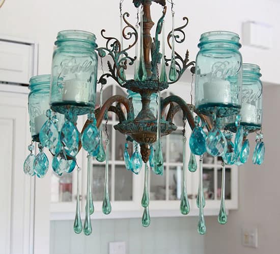 aqua mason jar chandelier Shabbyfufu.com