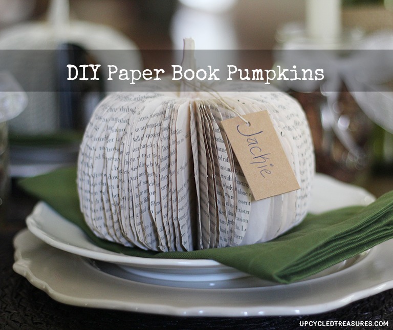 How to make DIY paper book pumpkins for a creative table place setting or to use as Halloween or Thanksgiving decor.
