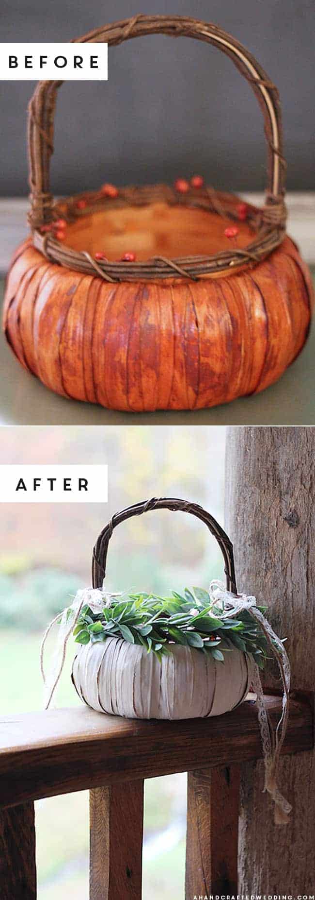 Planning a fall wedding? Add a whimsical touch with this DIY pumpkin flower girl basket! MountainModernLife.com