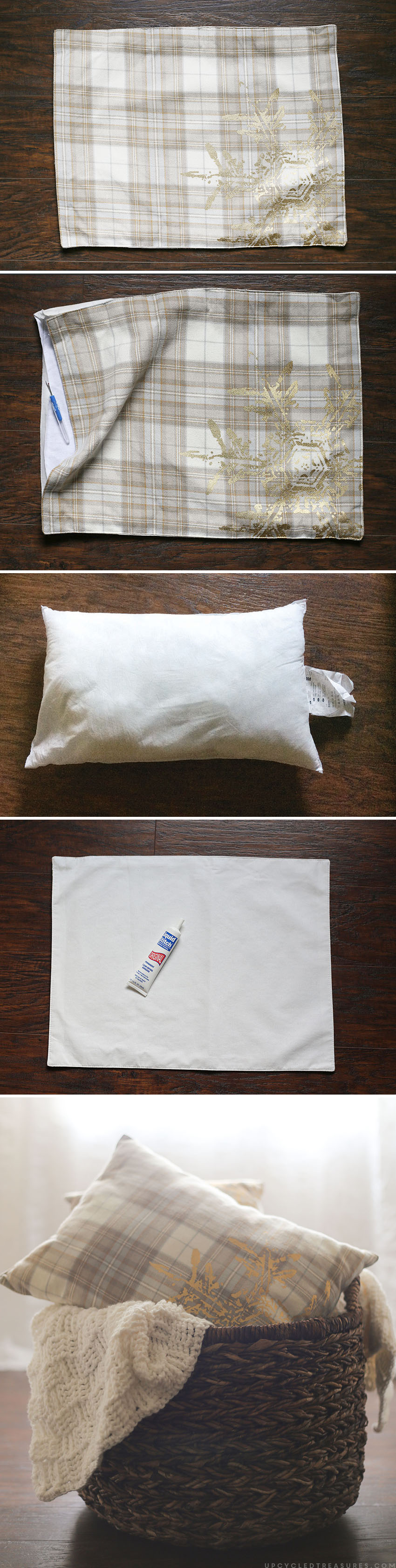 Looking for affordable holiday pillows? See how easy it is to create these no sew DIY holiday placemat pillows in a matter of minutes! UpcycledTreasures.com