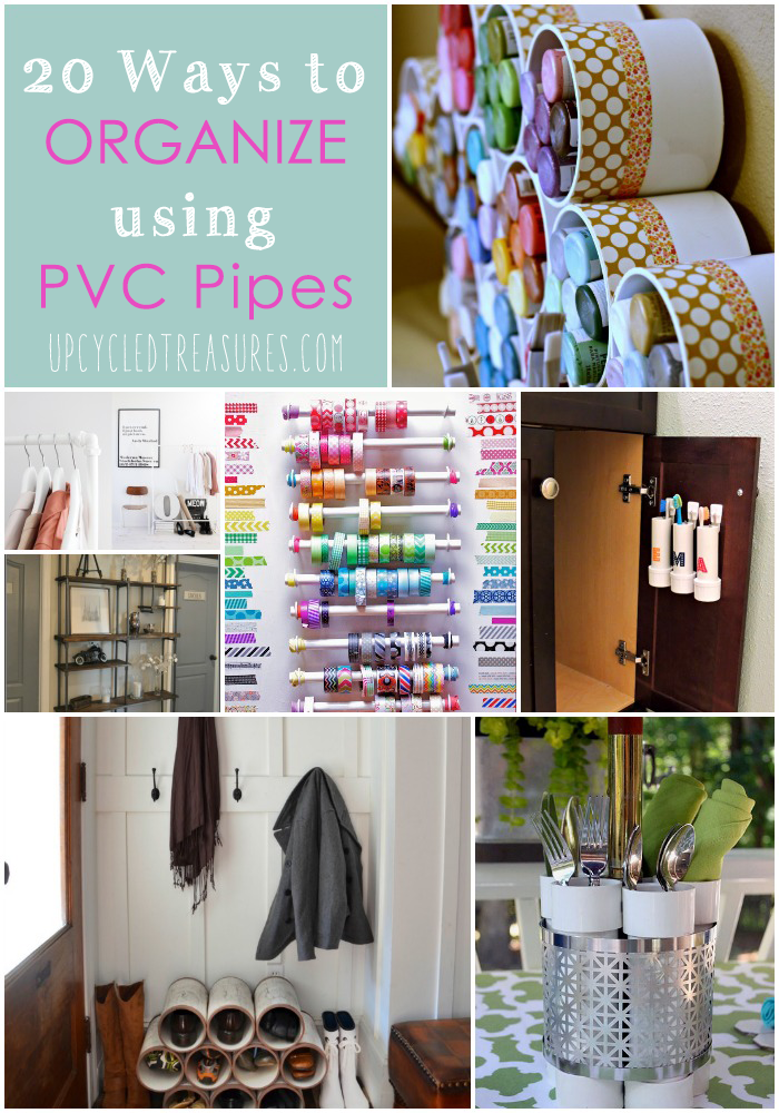 Need some help with organization? Here are 20 ways to organize using PVC pipes around your home in an unconventional way. UpcycledTreasures.com