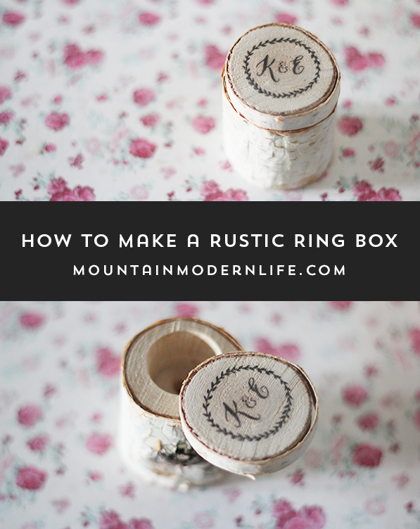 How to Make a Rustic Ring Box out of a birch branch, perfect for a woodland inspired wedding! Plus FREE Wedding Design printable. MountainModernLife.com