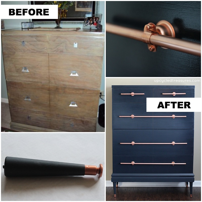 Dresser with DIY Copper Pipe Drawer Pulls-upcycledtreasures