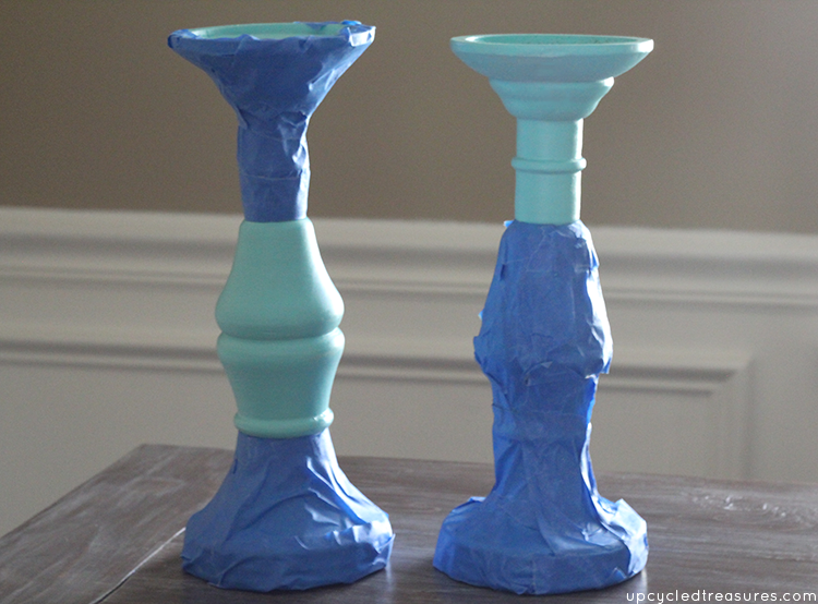 Want to update an old candle holder? See how easy it is to create these Turquoise and Gold Pillar Candle Holders! MountainModernLife.com