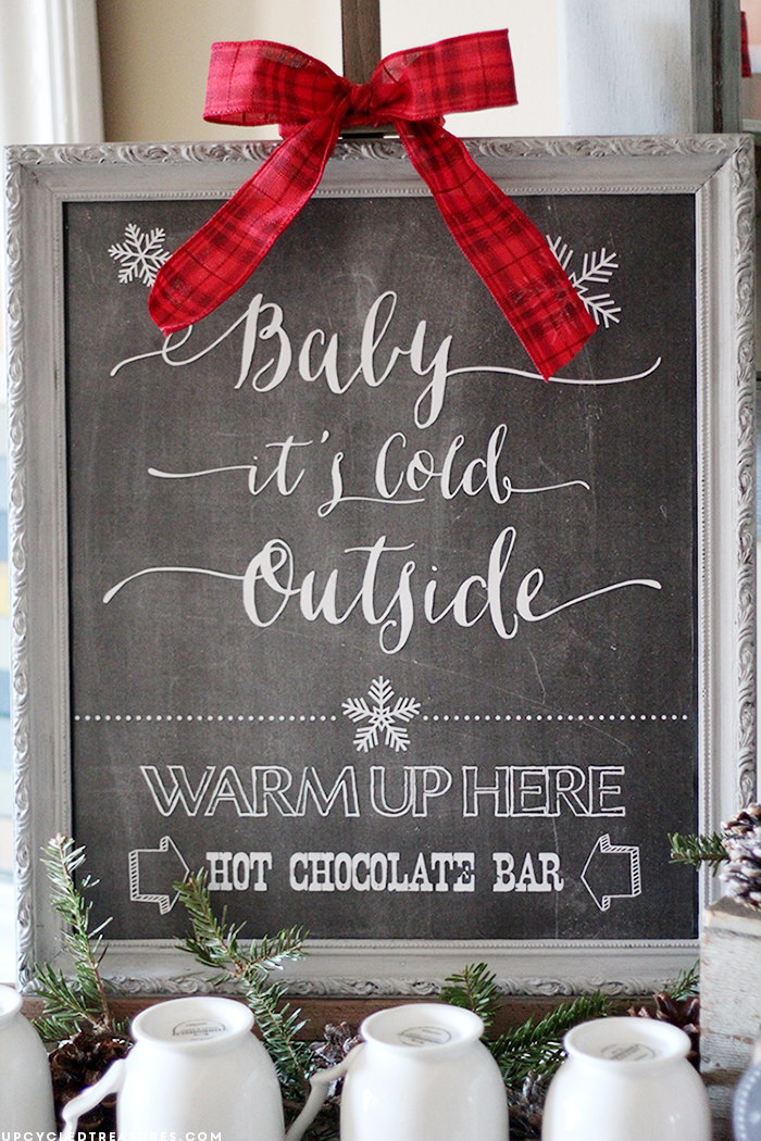 FREE Hot Chocolate Bar Printable that says "Baby It's Cold Outside". Perfect for holiday parties or weddings! MountainModernLife.com