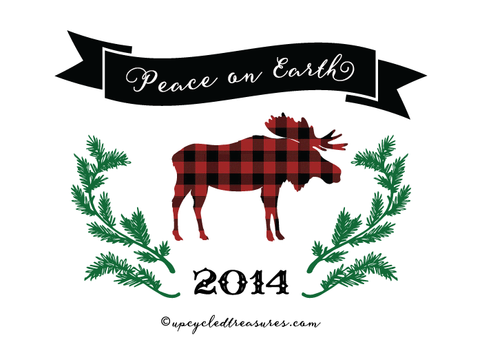 5x7 Plaid Moose Printable Peace on Earth Card - For Personal Use Only - upcycledtreasures.com-02-01