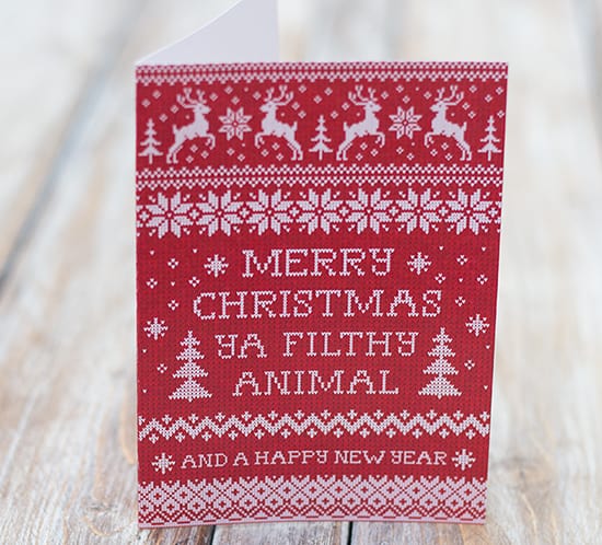 merry christmas ya filthy animal red christmas sweater free printable card mountainmoderlife.com