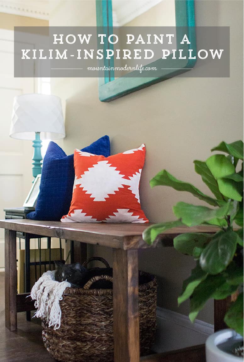 Are you looking to update a few pillows? See how easy it is to make your own stencil to create this Kilim Inspired Painted Pillow! MountainModernLife.com