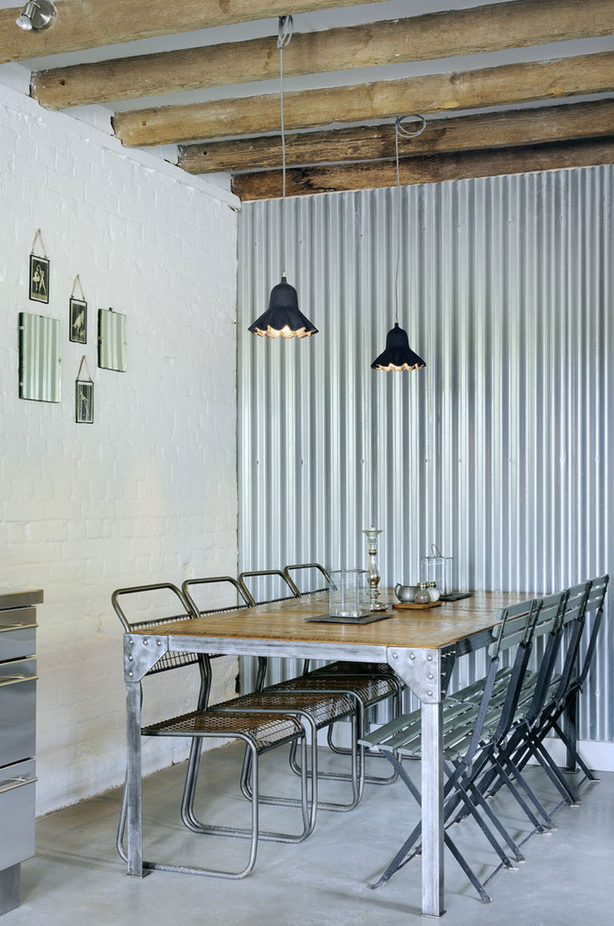 Industrial Dining Room with Corrugated Wall | PAD Studio