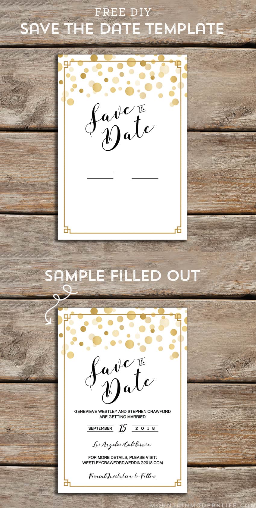 Download and customize this FREE Gold Modern DIY save the date template and then print as many copies as you need! MoutainModernLife.com