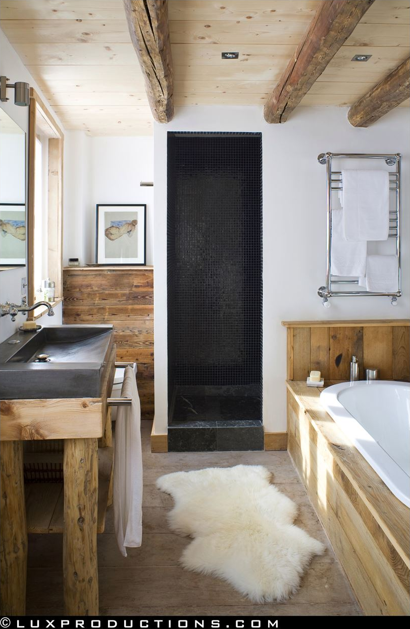 Rustic Modern Bathroom Designs | Modern Chalet via Camille Hermand Architectures