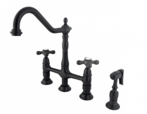 Black-Kitchen-Faucet-Deisigns-Kingston-Brass-Heritage-Kitchen-Faucet-with-Sprayer