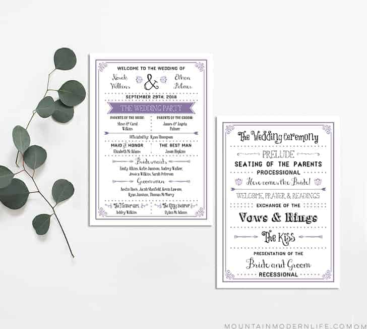 Printable Wedding Program | MountainModernLife.com