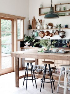 Natural Rustic Wood and White Kitchen with Green and Copper - Eve Wilson Interiors