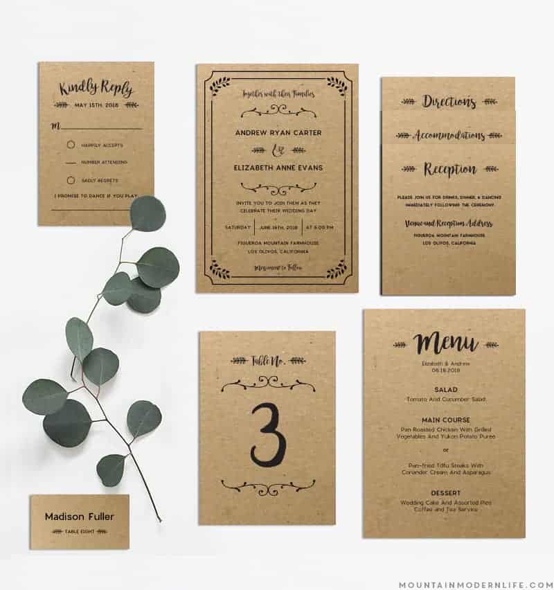 Planning a rustic-inspired wedding? Save money by customizing this printable DIY wedding invitation set yourself! MountainModernLife.com