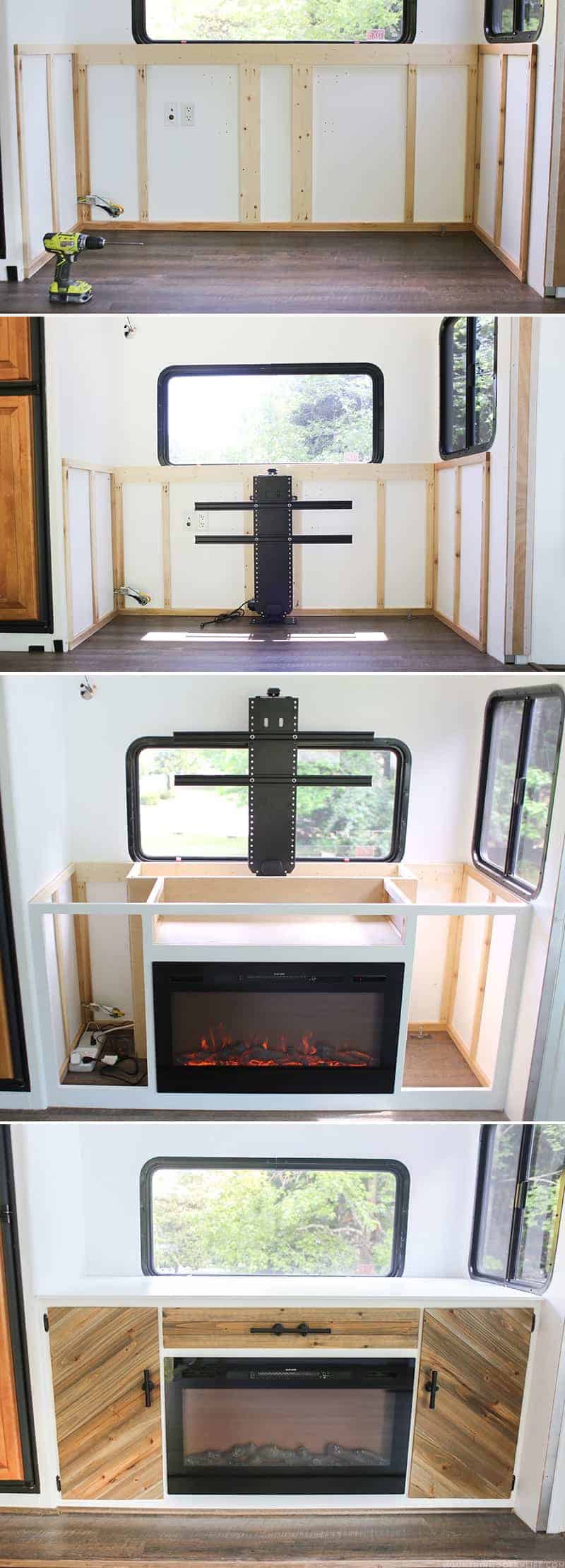 Renovating your motorhome? Come see how we're installing a hidden TV lift & electric fireplace inside our RV! MountainModernLife.com
