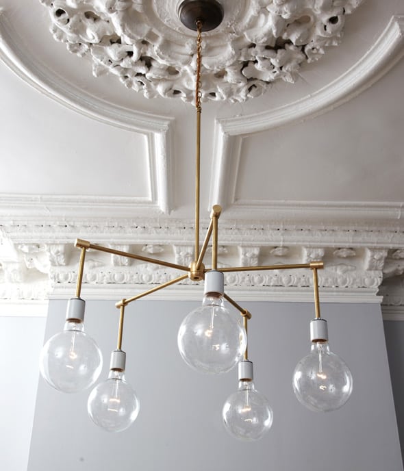 Thinking about making your own light fixture? You've gotta check out these DIY Modern Light Fixtures you won't believe are handmade! Photo: Modern Brass Chandelier from One King's Lane
