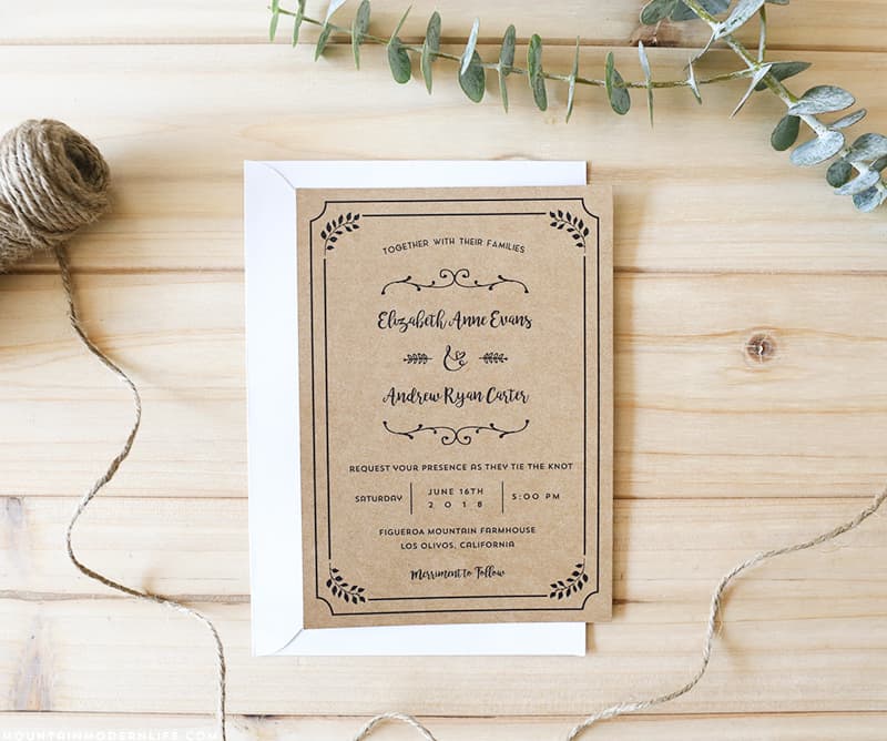 Planning a rustic wedding? Download this FREE Printable Wedding Invitation Template, add your personalized details, and print as many copies as you need! MountainModernLife.com