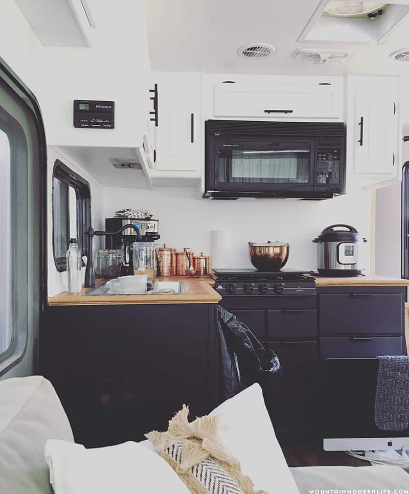 Planning to update the kitchen in your camper or motorhome? Come check out the progress of our painted RV kitchen cabinets! MountainModernLife.com