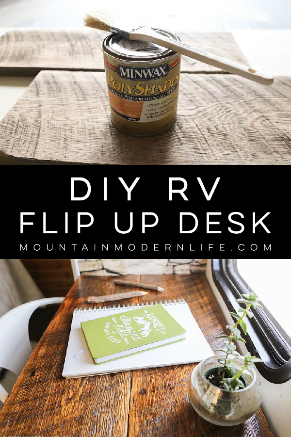 See how we added character and function to our RV by creating a wall-mounted desk from reclaimed wood. MountainModernLife.com