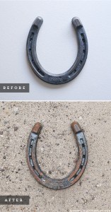 how to make horseshoes look old with diy rusty patina