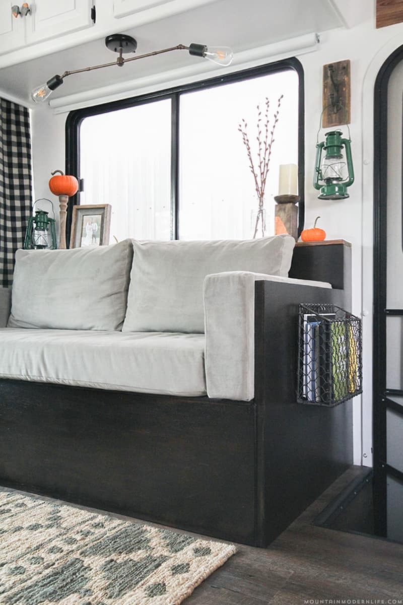 Whether you have a RV, tiny house, or tiny nook to fill, you should know that even tiny sofa's can have style and function like this small DIY sofa that was made for the inside of a RV. MountainModernLife.com