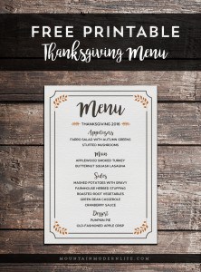 FREE Printable Thanksgiving Menu | MountainModernLife.com