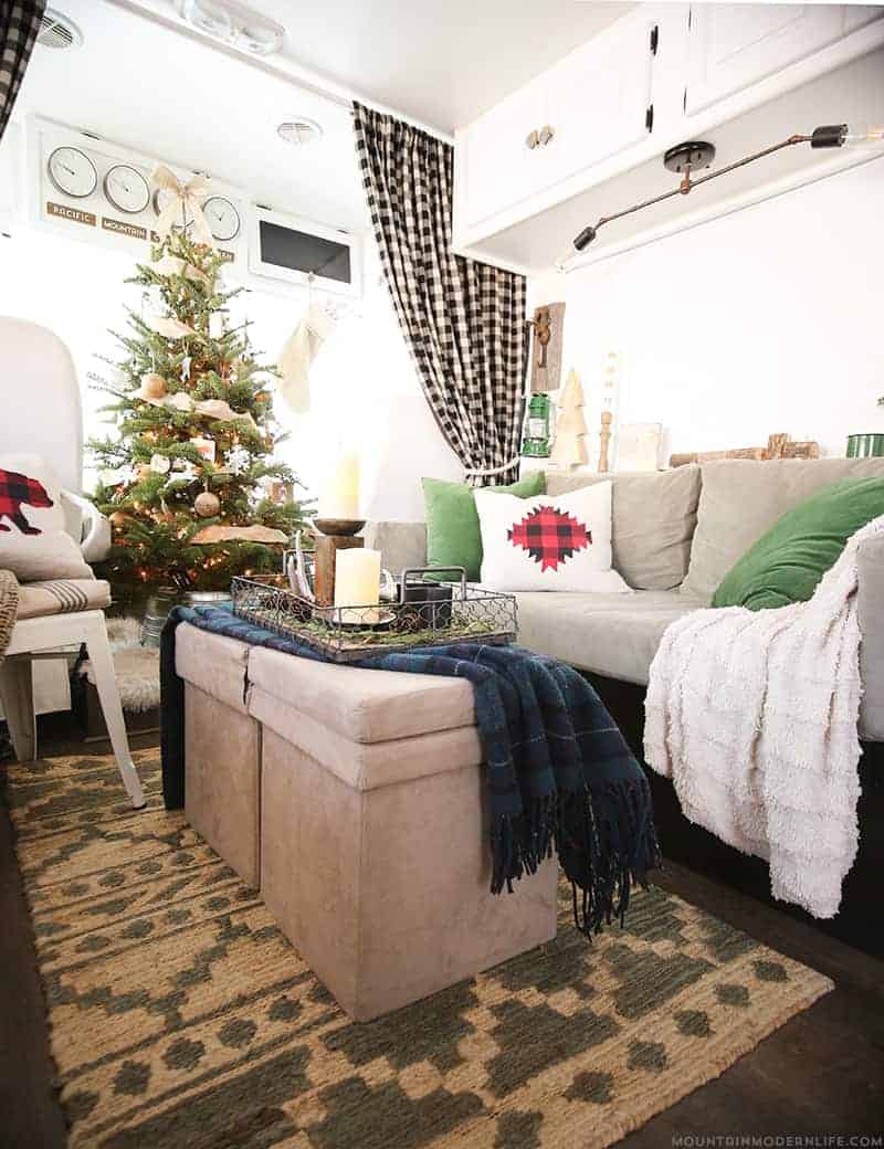 Renovated RV Christmas Home Tour - Come see how we decorated our tiny home on wheels for the holidays! MountainModernLife.com