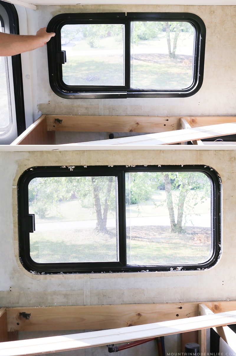Easily install a wood planked kitchen backsplash in a RV! This is the perfect way to add rustic modern or farmhouse style to your tiny home on wheels!