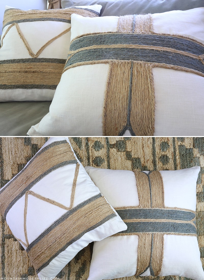 See how easy it is to create these no-sew rustic pillows using twine, liquid stitch, and a little imagination! MountainModernLife.com