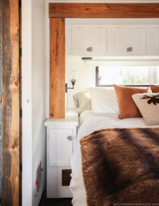Rustic RV Bedroom with faux fur blanket