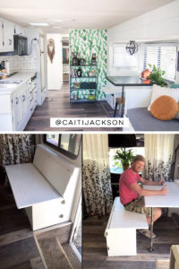 Tour this boho-inspired RV renovated for a family of 4 that's currently for sale! Photos from @CaitiJackson #campervibes #RVreno