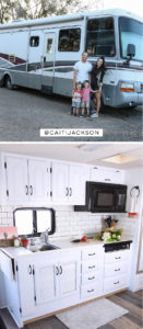 Tour this boho-inspired RV renovated for a family of 4 that's currently for sale! Photos from @CaitiJackson #campervibes #RVreno