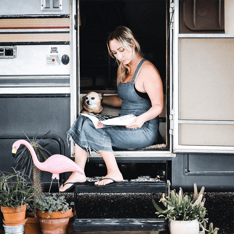 This couple lives on a blueberry farm in their bohemian-inspired RV! View the tour from @The_Ramblr_RV on MountainModernLife.com