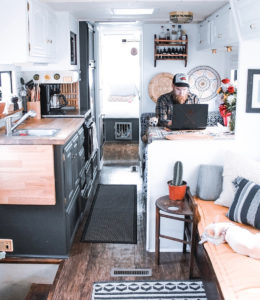 This couple lives on a blueberry farm in their bohemian-inspired RV! View the tour from @TheRamblrRV on MountainModernLife.com