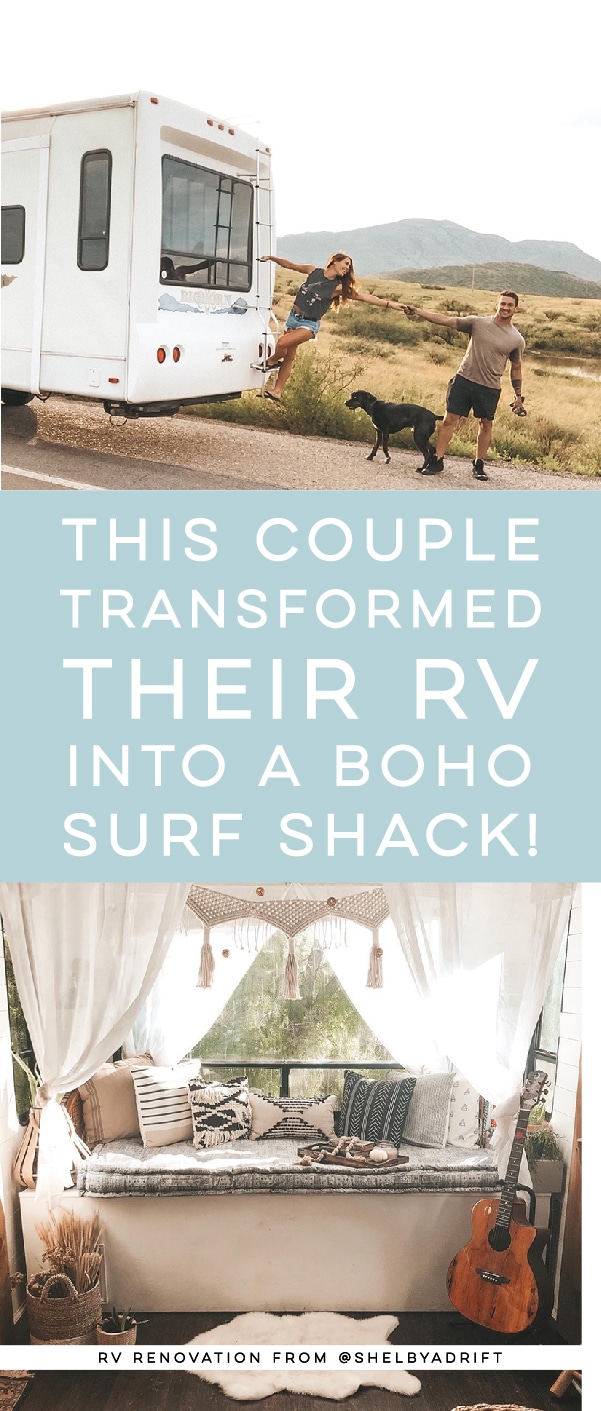 See how a couple transformed their outdated RV into a boho surf shack!