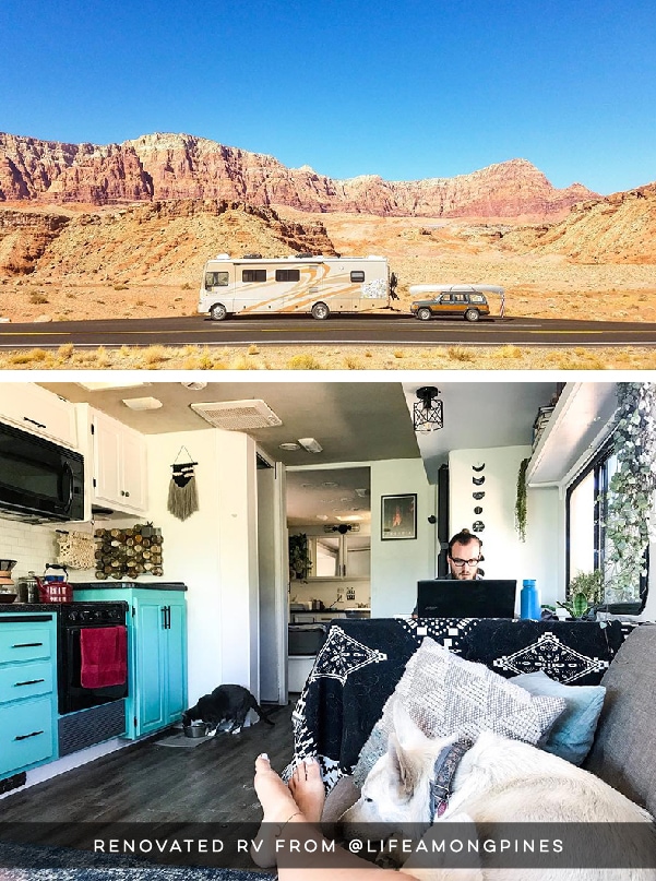This RV has been transformed into an off-grid tiny home on wheels (and it's for sale!) Photos from @LifeAmongPines - view the tour on MountainModernLife.com