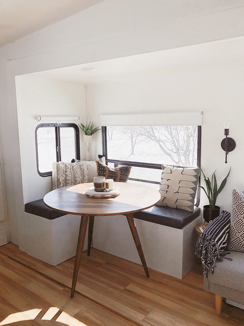 Tour this Modern RV Remodel filled with Scandinavian Coziness from Detach and Roam! Featured on MountainModernLife.com 