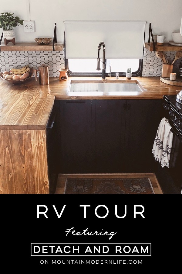 Tour this Modern RV Remodel filled with Scandinavian Coziness from Detach and Roam! Featured on MountainModernLife.com