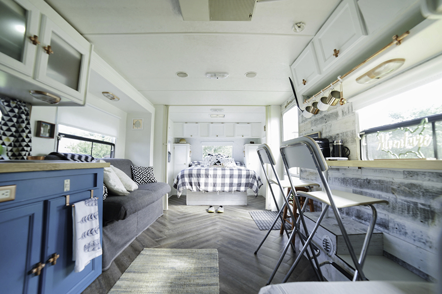 remodeled travel trailer with modern country interior