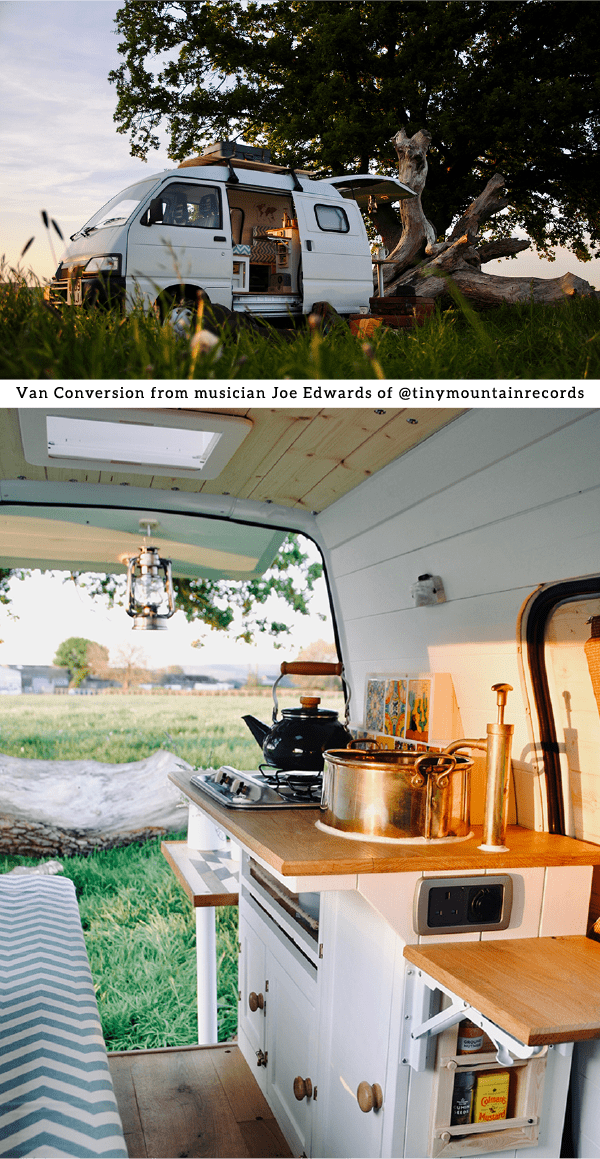 A musician converted this micro van into a cozy camper so he and his wife could spend their free time traveling around Europe