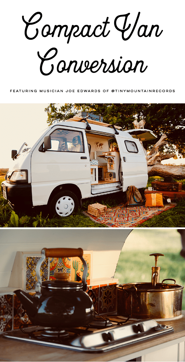A musician converted this micro van into a cozy camper so he and his wife could spend their free time traveling around Europe