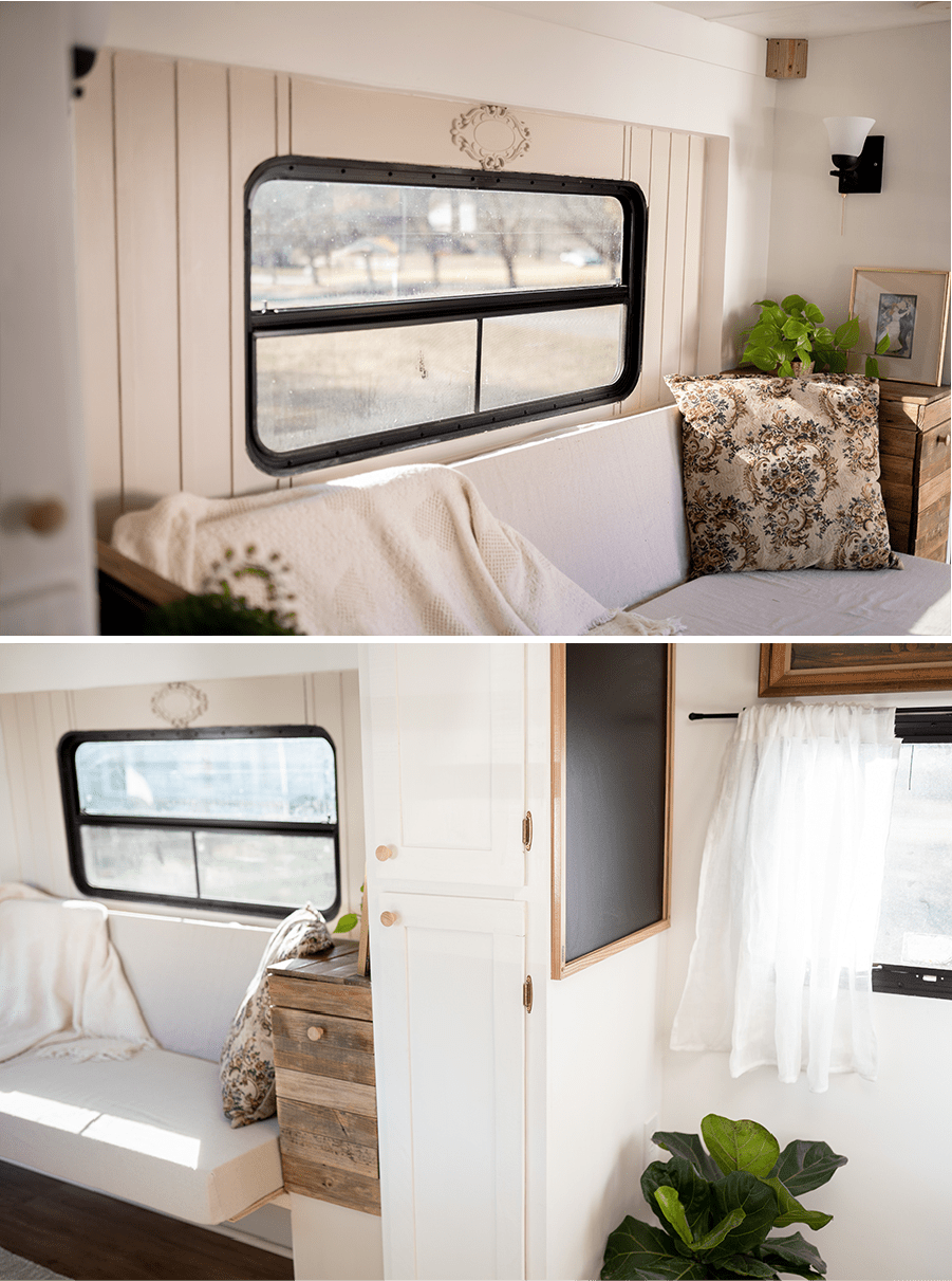 This vintage-country camper renovation has the coziest bed nook